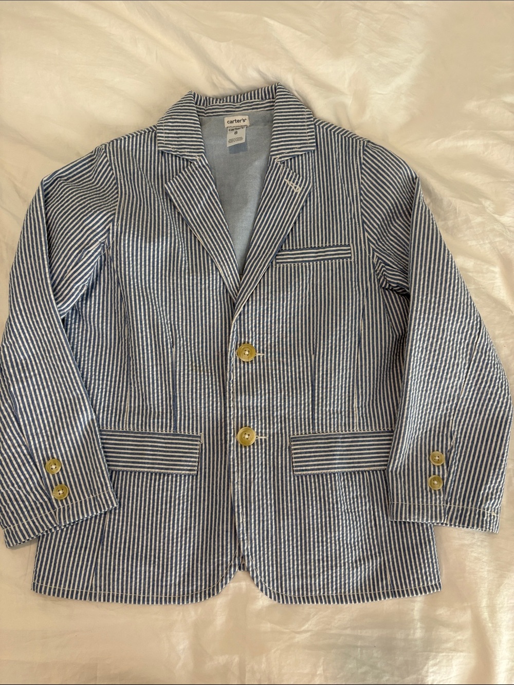 Carter's Navy and White Striped Boys Blazer with Notch Lapel Size 8